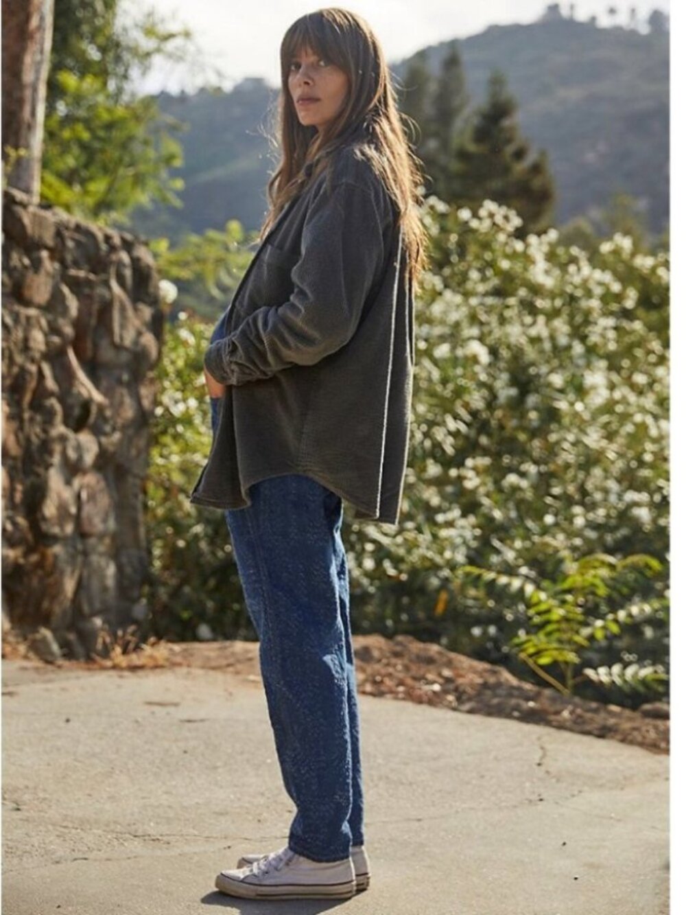 CP Shades x Free People grey wide wale cord Jack shirt jacket